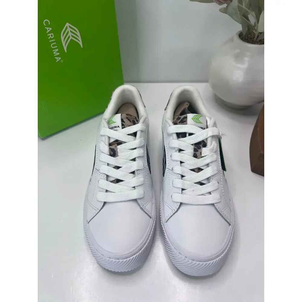 Cariuma Salvas Casual Leather Sneaker White/Leopard Print Heel Women's 7.5 NWB - Picture 5 of 9